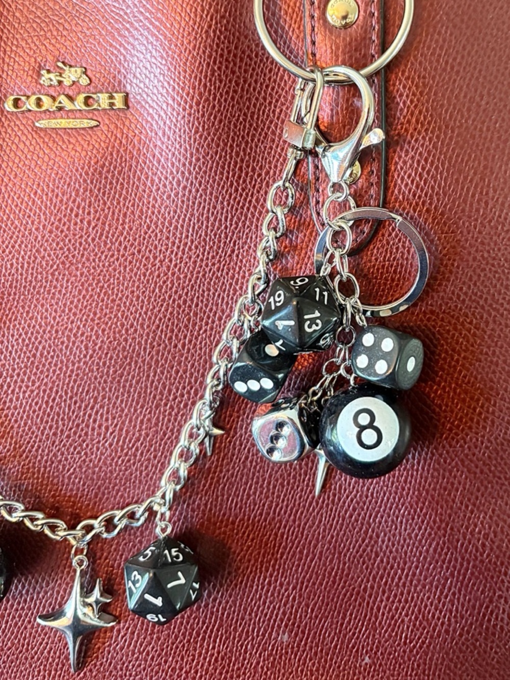 ♥️💖 NEW Lucky Dice Casino Gambling Keychain Bag Charm 8 Ball Black Silver Bold